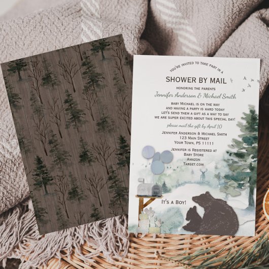 Invitation Forest Boy Pays Bear Deer Mail Baby shower