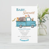 Invitation Forest Friends Watercolor Blue Baby shower (Debout devant)