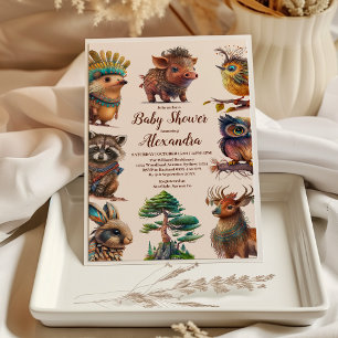 Invitation Forest Friends & Woodland Baby shower de verdure