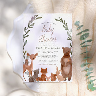 Invitation Forest Friends & Woodland Baby shower de verdure