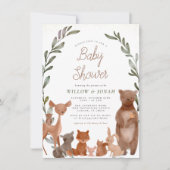 Invitation Forest Friends & Woodland Baby shower de verdure (Devant)