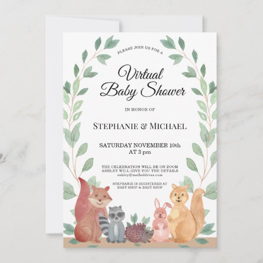 Invitation Forest Friends Woodland Baby shower virtuel (Devant)