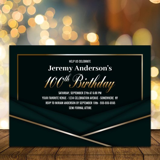 Invitation Forest Green 100e fête d'anniversaire