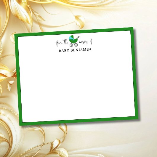 Invitation Forest Green Baby Carriage Nursery Note Card