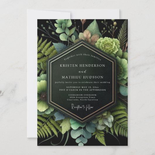 Invitation Forest Green Botanical Romance Wedding (Devant)