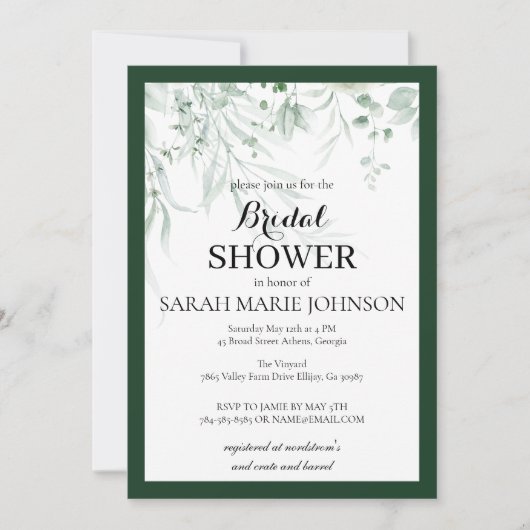 Invitation Forest Green Bridal Shower (Devant)
