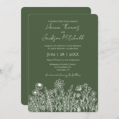Invitation Forest Green Dark Fleur sauvage simple Mariage (Devant / Derrière)