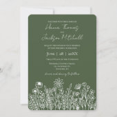 Invitation Forest Green Dark Fleur sauvage simple Mariage (Devant)