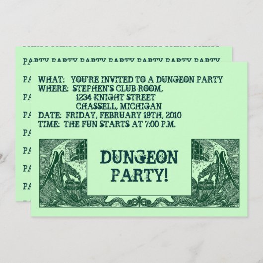 INVITATION FOREST GREEN DRAGONS & DUNGEONS ~INVITATION PARTY! (Devant / Derrière)