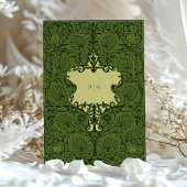 Invitation Forest Green et Antique Gold Mariage baroque