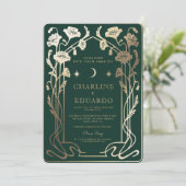 Invitation Forest Green & Gold Art Nouveau Mariage photo (Debout devant)