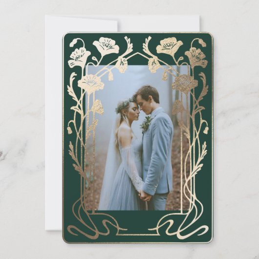 Invitation Forest Green & Gold Art Nouveau Mariage photo (Dos)