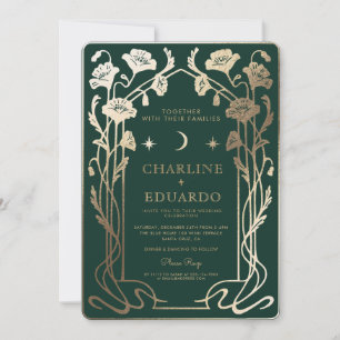 Invitation Forest Green & Gold Art Nouveau Mariage photo