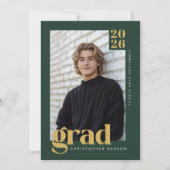 Invitation Forest Green Gold Modern Photo Graduation Party (Devant)