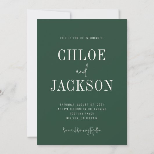 Invitation Forest Green Modern Bold Personnalisé QR Code Mari (Devant)