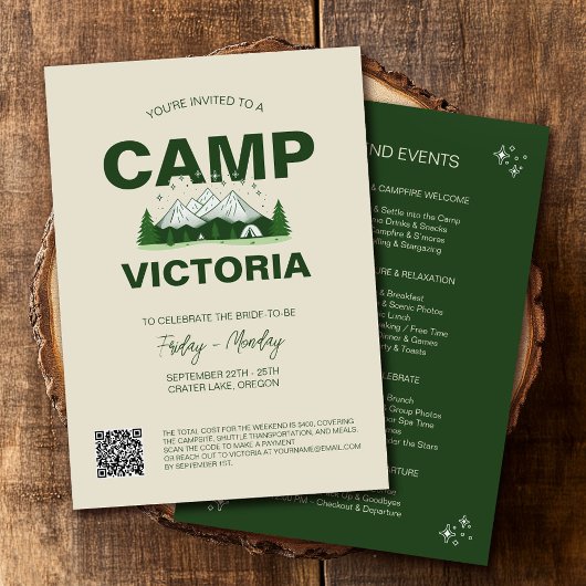 Invitation Forest Green Mountain Camp Itinéraire Bachelorette