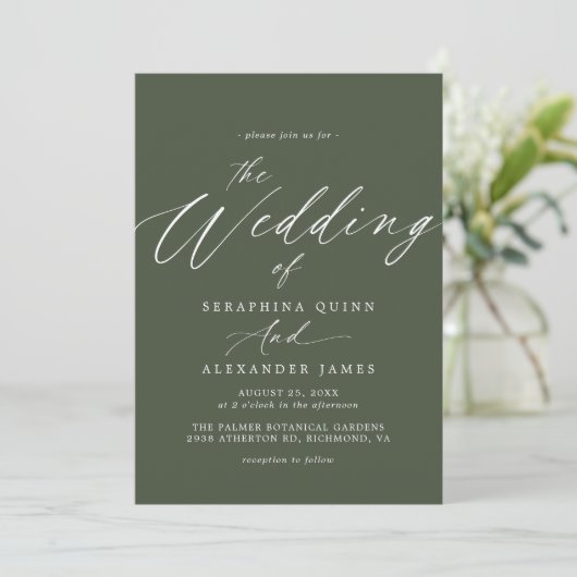 Invitation Forest Green | Script moderne Mariage simple (Debout devant)