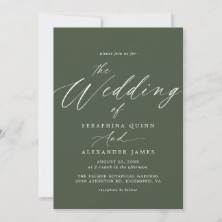 Invitation Forest Green | Script moderne Mariage simple