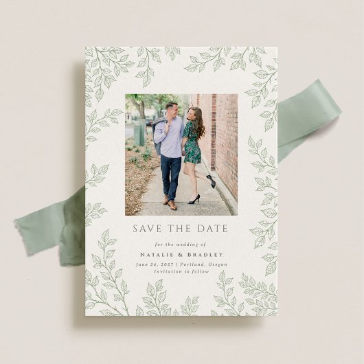 Invitation Forest Grove Sage Green Photo Sauvez la date