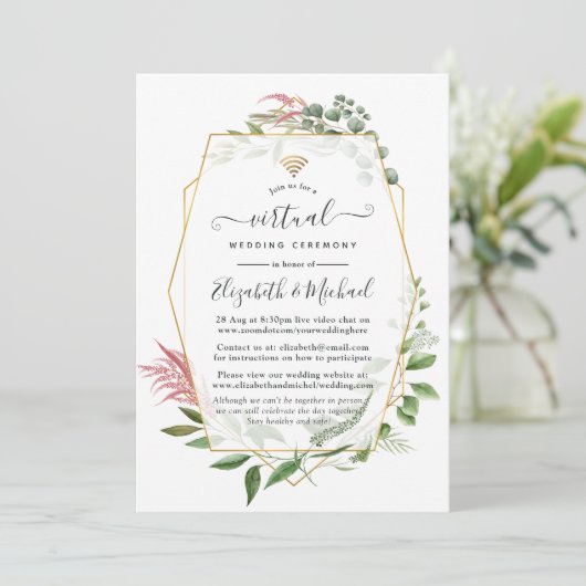 Invitation Forest Herbarium Géométrique en ligne Mariage virt (Debout devant)