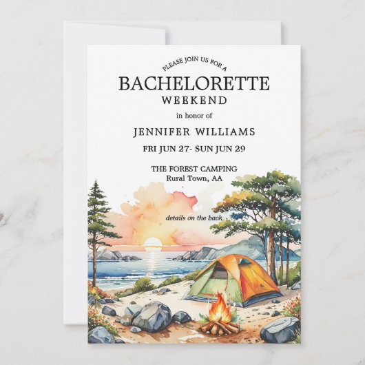 Invitation Forest Lake Camping Bachelorette Week-end (Devant)