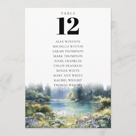 Invitation Forest Lakeside Floral Table Number Seating Chart (Devant)