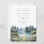 Invitation Forest Lakeside Wildflowers Floral Photo Wedding (Devant)