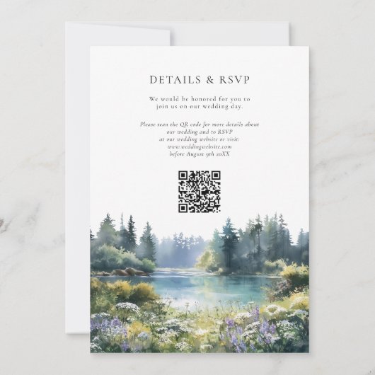 Invitation Forest Lakeside Wildflowers QR Code Wedding (Dos)