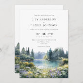 Invitation Forest Lakeside Wildflowers QR Code Wedding (Devant / Derrière)