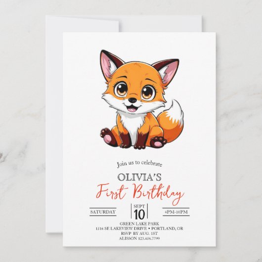 Invitation Forest Magic Digital Fox 1er anniversaire (Devant)