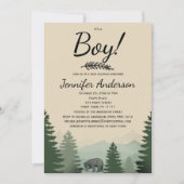 Invitation Forest Mountain Pine Pays Ours Boy Baby shower (Devant)