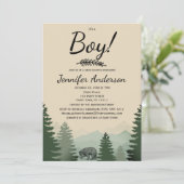 Invitation Forest Mountain Pine Pays Ours Boy Baby shower (Debout devant)