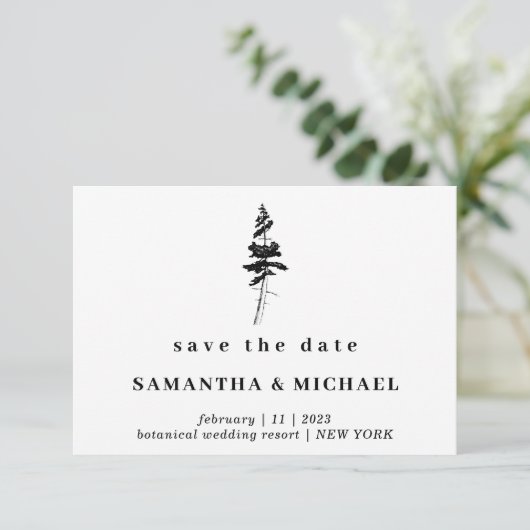 Invitation Forest Pine tree Indie Rustic Enregistrer la date (Debout devant)