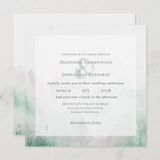 Invitation Forest Pine Tree Rustic Watercolor  (Devant / Derrière)