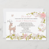 Invitation Forest Rose Girl Bear Deer Baby shower par la post (Devant)