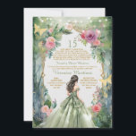 Invitation Forest Sage Green Princess Espagnol 15 Mis Provinc<br><div class="desc">ÉDITABLE Forêt Sage Vert Princesse Espagnol 15 Mis Quince Invitation Élégante Forêt Sage Vert Robe Rose Fleurs 15 Años Invitation Quinceañera 15 Anos,  16e Anniversaire Papillon d'or</div>