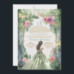 Invitation Forest Sage Green Princess Espagnol 15 Mis Provinc<br><div class="desc">ÉDITABLE Forêt Sage Vert Princesse Espagnol 15 Mis Quince Invitation Élégante Forêt Sage Vert Robe Rose Fleurs 15 Años Invitation Quinceañera 15 Anos,  16e Anniversaire Papillon d'or</div>