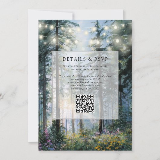 Invitation Forest String Lights Floral QR Code Wedding (Dos)
