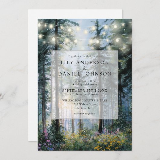 Invitation Forest String Lights Wildflower Floral Wedding (Devant / Derrière)