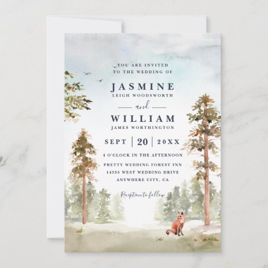 Invitation Forest Trees Landscape Rustic QR Code Wedding (Devant)