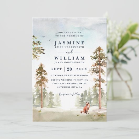 Invitation Forest Trees Landscape Rustic QR Code Wedding (Debout devant)