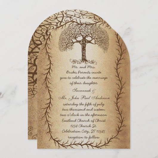 Invitation Forest Wedding Tree on Brown Paper Wedding (Devant / Derrière)