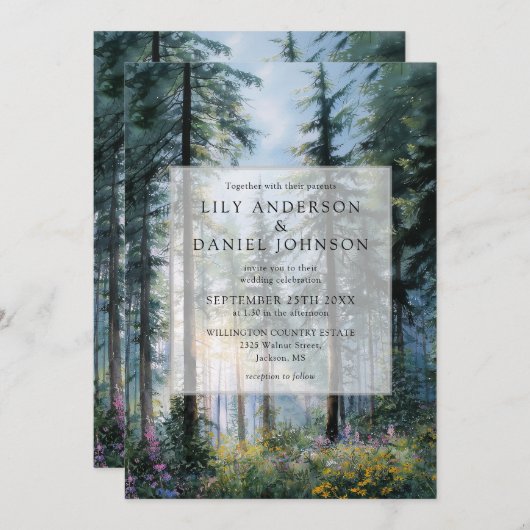 Invitation Forest Wildflowers Floral QR Code Wedding (Devant / Derrière)