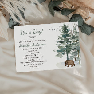 Invitation Forest Woodland Country Bear Baby shower Garçon
