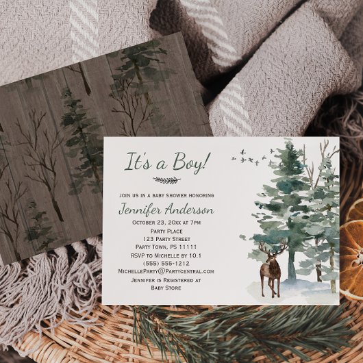 Invitation Forest Woodland Country Deer Boy Baby shower