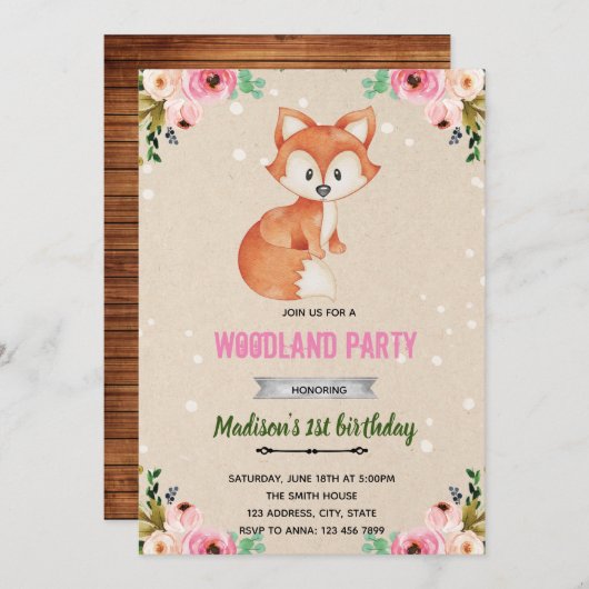 Invitation forestier de renard de fleurs (Devant / Derrière)