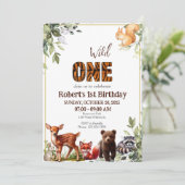 Invitation Forêt 1er sauvage Une forêt Animaux Anniversaire (Debout devant)