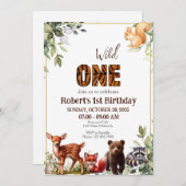 Invitation Forêt 1er sauvage Une forêt Animaux Anniversaire (Devant / Derrière)