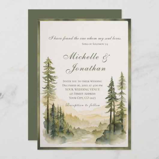 Invitation Forêt À feuillage persistant encadrée Mariage de l (Devant / Derrière)