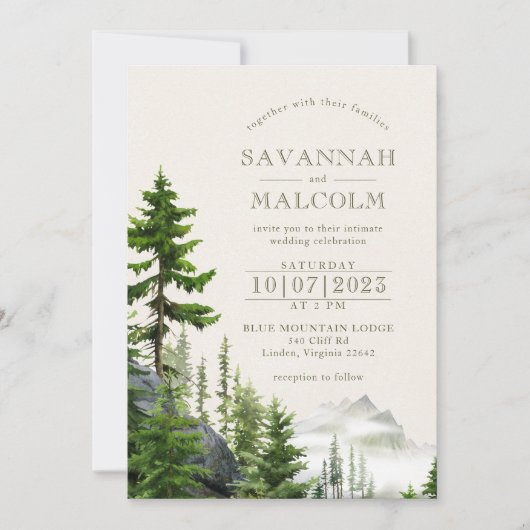 Invitation Forêt à feuillage persistant | Rustic Mountain Mar (Devant)